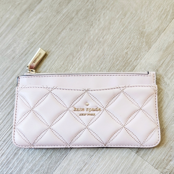 Kate Spade Natalia Quilted Leather Large Slim Card Holder In Rose Smoke Color - Picture 1 of 5